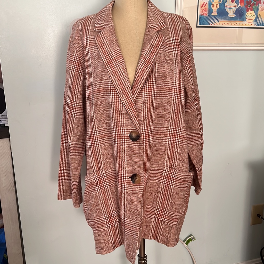 J. Jill Nwt Linen Cotton Blend Plaid Plus Size Blazer Xl Petite